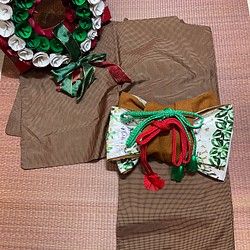 スーツ着物　リバーシブル半幅帯とブラウンチェックの着物のセット❣️ 1枚目の画像