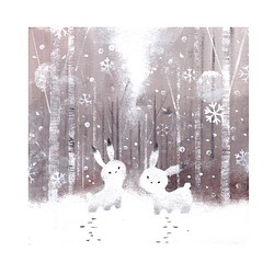 【原画】　冬の森シリーズ　ユキウサギ　絵画　キャンバスアート　20cm角　 1枚目の画像