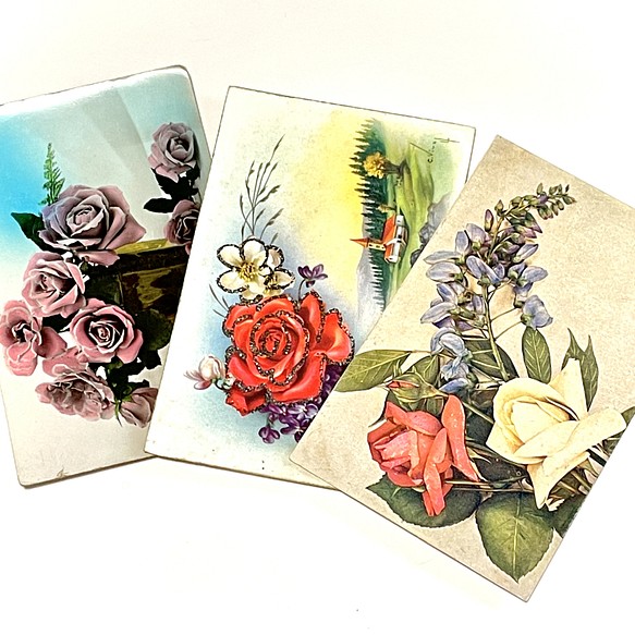 未使用アンティークポストカード 花（バラ）の写真・イラスト3枚