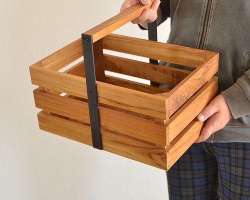 木製 チーク×アイアン ツールボックス 35×24,5 チーク ウッド 小物 