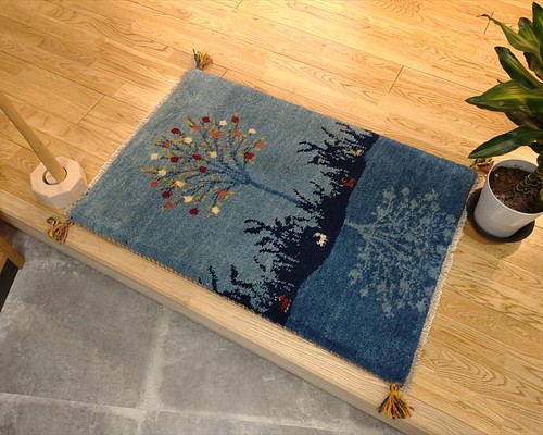 希少価値】ペルシャ ギャッベ ザクロの木 夜の風景柄 88x60cm 厚み