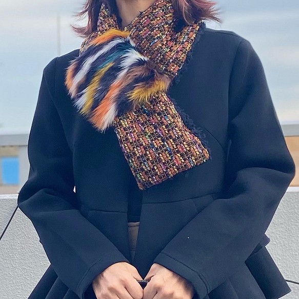 [僅 1 件] Mokomoko Warm * Compact 圍巾 * MIX Color Tweed &amp; Itali 第1張的照片