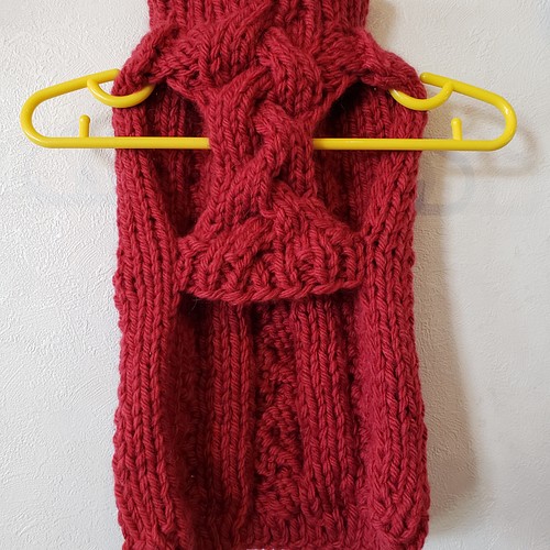 犬服♪ざっくり！アラン模様の手編みセーター(赤) ペット服 