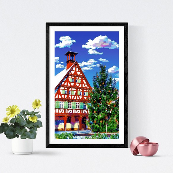 【アートポスター】ドイツ 冬のウールバッハ・タウンホール（作品No.434） 1枚目の画像