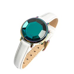 FACET コレクション - LED虹色メッキステンレス鋼白色レザーバンド腕時計 1枚目の画像
