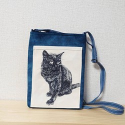 【sale】20％off　黒猫  ショルダーバック　革調フェルトネイビー　 1枚目の画像