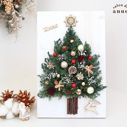 Creema限定　ヒムロスギと木の実のクリスマスツリーアレンジメント　壁掛け・置き型2way 1枚目の画像