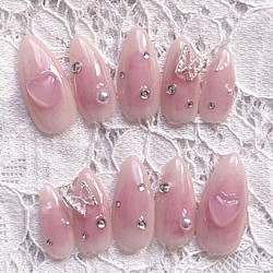 ネイルチップ♥︎韓国 綺麗系 量産型 ワンホンネイル ピンク ツイード 