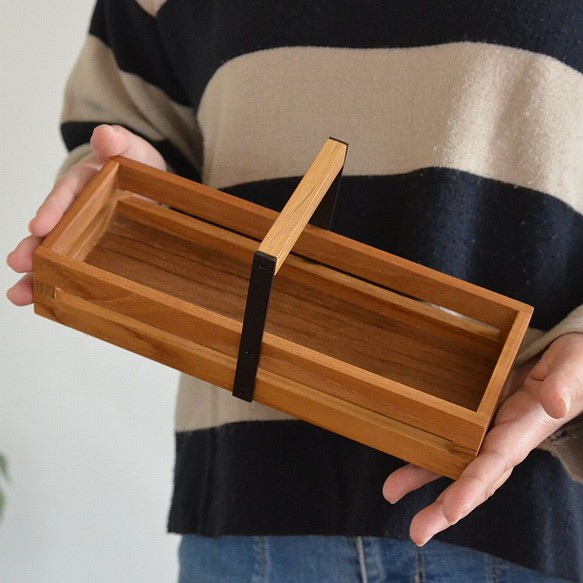 木製 チーク×アイアン ツールボックス 27×10 チーク ウッド 小物入れ