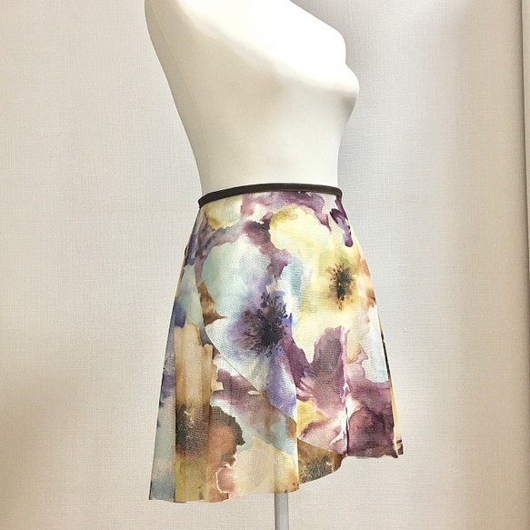 水彩画 紫系 花柄 バレエ巻きスカート 大人 巻きスカート