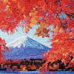 始まる ／ 風景 自然 富士山 朝 日光 アクリル キャンバス 空 陽 紅葉 
