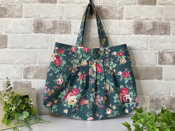 &lt;僅限1件&gt; [L size] Antique Rose Cotton Linen Granny Bag 綠色 &l 第1張的照片