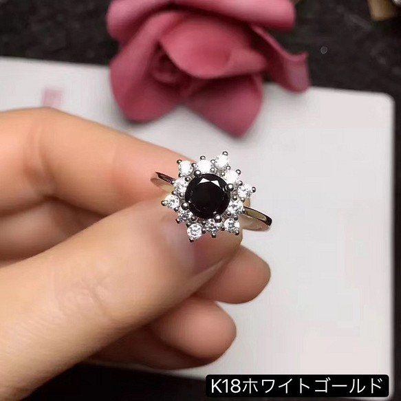newデザイン】輝くブラックダイヤ モアサナイト リング K18WG 指輪