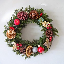 30cm毎年飾れるクリスマスリース(プリザーブド） 1枚目の画像