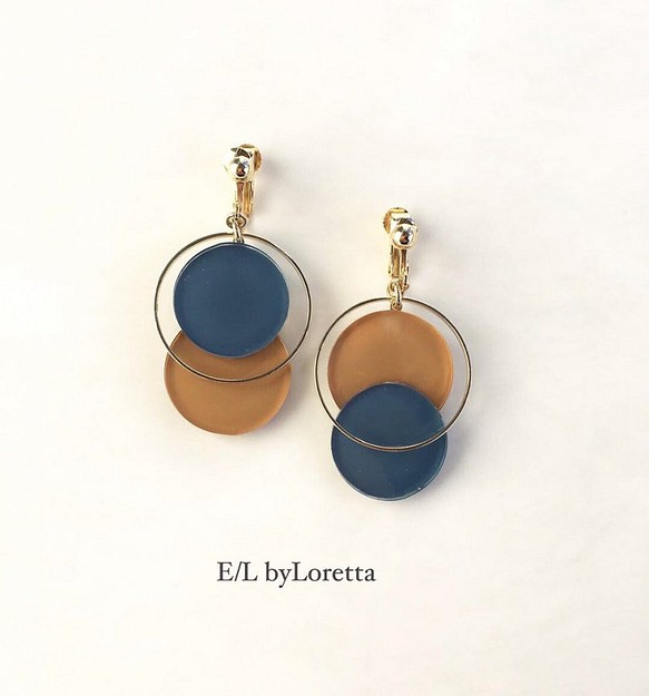 Asymmetry color pallet pierce/earring(Blue×Mustard) 1枚目の画像