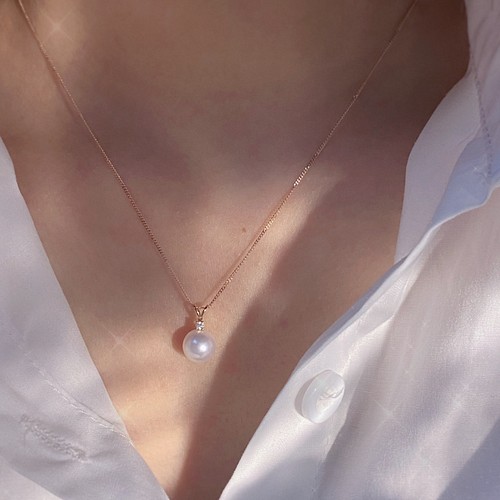 高級】あこや真珠 ダイヤモンド付きペンダントk18 ネックレス 