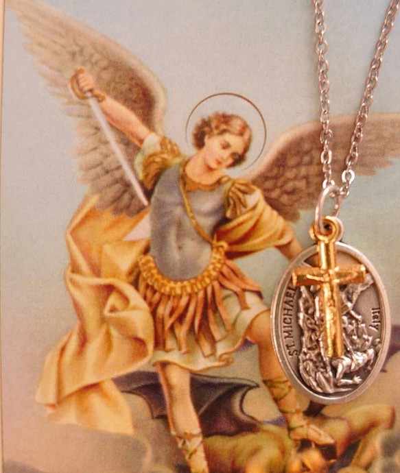 大天使ミカエル×キリストの十字架お守りロザリオネックレス 聖ミカエル イタリア製