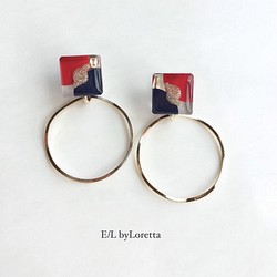 3color square hoop pierce/earring(Red×Navy) 1枚目の画像