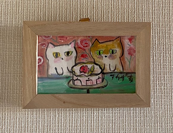 すぐ発送可能！ 絵画。壁掛け絵原画手描き【2匹のかわいい猫の