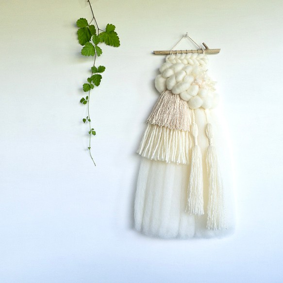 [獨一無二的物品] 浮木編織掛毯“牛奶色掛毯。一世&#39;” 第1張的照片