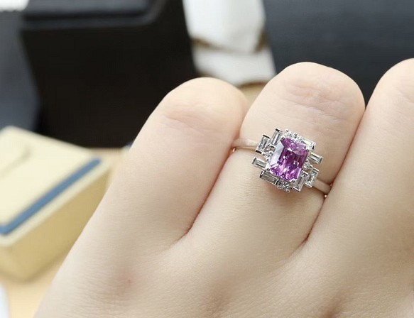 天然 紫ピンク サファイア ダイヤ リング1.18ct k18 f imagenk.com