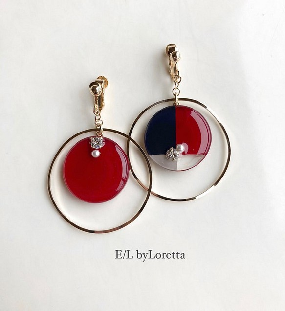 3color big hoop pierce/earring(Red) 1枚目の画像