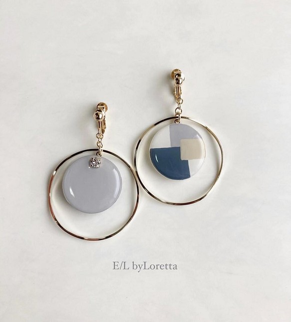 Asymmetry art big hoop pierce/earringⅡ(Ice Gray) 1枚目の画像