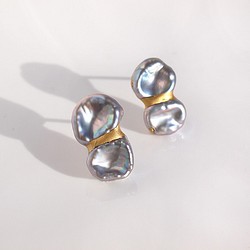 金繼木珍珠【耳環】-銀灰色- | 淡水珍珠巴洛克珍珠金粉14Kgf 第1張的照片