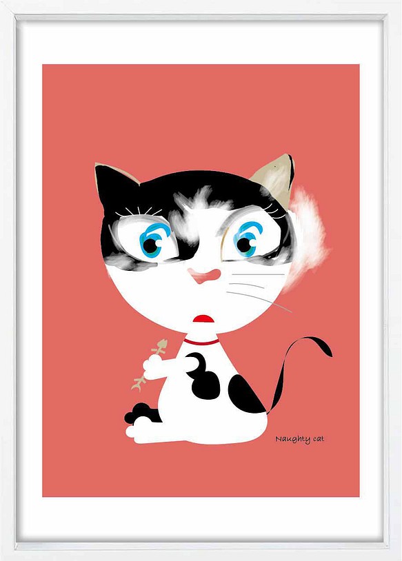 いたずらなネコ　ネコ　かわいい　イラスト　アート  アートポスター　ポスター  A4　全作品定評品質917 1枚目の画像