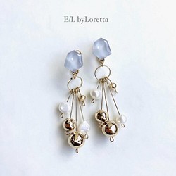 淡水パール × metal ball tassel KAKERA pierce/earring (Gray) [ 1枚目の画像