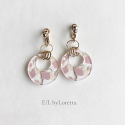 Art mix color w ring pierce/earring(Ivory × Pink) 1枚目の画像