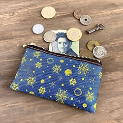 畳縁　硬幣錢包　名片夾　雪晶　藍色和黃色　日式 第1張的照片