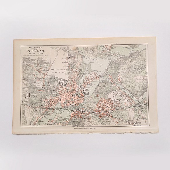 ドイツ ポツダム周辺② アンティークマップ 古地図 ヴィンテージペーパー 図版 マイヤー百科事典 1957-6 1枚目の画像