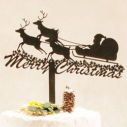 ケーキトッパー Merry Christmas サンタクロース ブラック 【 クリスマス 飾り 飾り付け 木製バナー 】 1枚目の画像