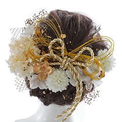 890 ドライフラワー 成人式 卒業式 和装 結婚式 ウエディング 色打掛 袴 髪飾り 金箔　水引 1枚目の画像