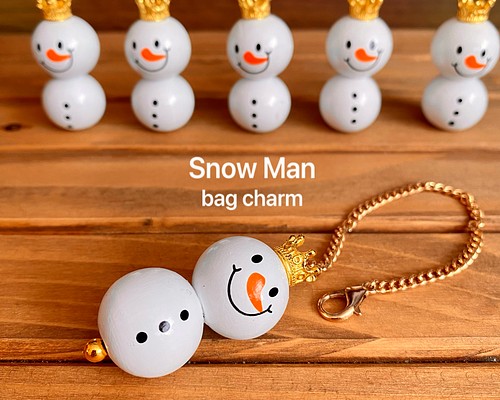 《SnowMan Bagcharm》可愛い木製の雪だるま・バッグチャーム