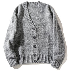 ウール混紡セーター　ニットカーディガン　ジャケット アウター　グレー　#L128GY 1枚目の画像