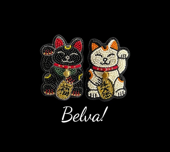 ビーズ刺繍ブローチ　- 招き猫　- 1枚目の画像