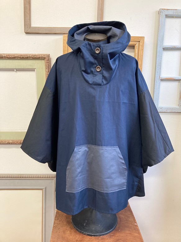 Hood Poncho ❤️Unisex Poncho Style Jacket Dark Blue Black Gray（男士 第1張的照片