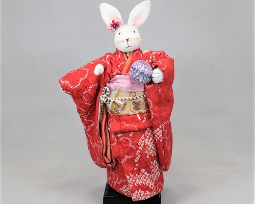 『おめかしウサギさん』 ミニ着物 着せ替え人形 和布（着物生地 