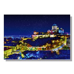 【選べる3枚組ポストカード】ハンガリー 夜のエステルゴム大聖堂【作品No.447】 1枚目の画像