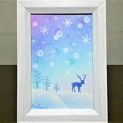 パステルアート トナカイ佇む雪景色 パステル画原画 絵画 T's Arts