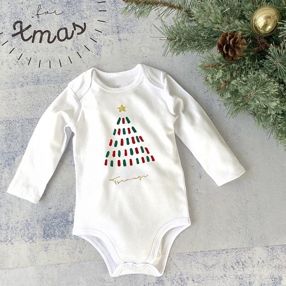 嬰兒連衣褲聖誕點綴樹長袖聖誕禮物 第1張的照片