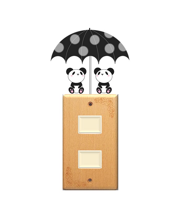 パンダと水玉の傘のウォールステッカー 1枚目の画像