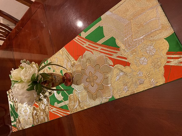 豪華刺繍 正絹テーブルランナー 帯リメイク お正月クリスマス1778 ...