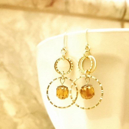 冬のピアス ダブルリング ピアス みかん Antique orange ピアス