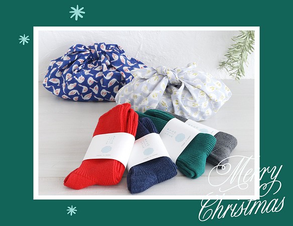 ★限定クリスマス2022★送料無料！カラーが選べる木版染めあづま袋と靴下のギフトセット 1枚目の画像