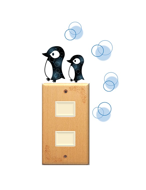 ペンギンとふわまるのウォールステッカー（水色） 1枚目の画像