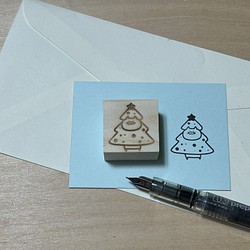 【複数購入割有】 手作りスタンプ　クリスマスツリー（ねこ） 1枚目の画像