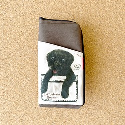 【黒ラブラドール】ペンケース・ポーチ　仕切りポケット付きラッピング対応プレゼントにも♪ 1枚目の画像